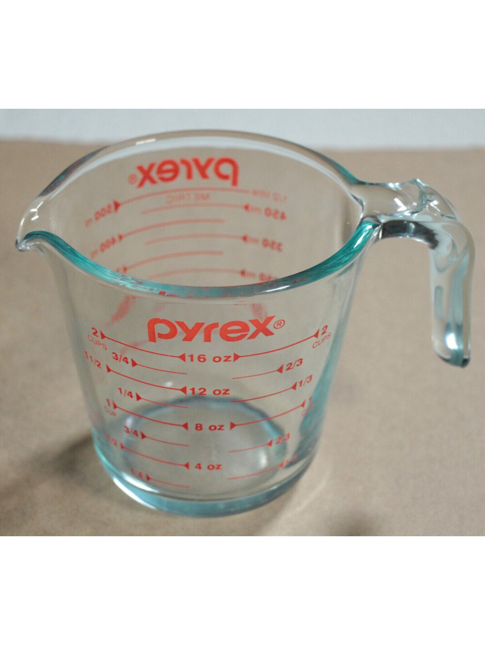 pyrex Measuring Cup 2-Cup Red Lettering Glass